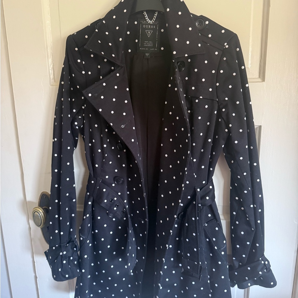 GUESS Black and White Polka Dot Trench Coat